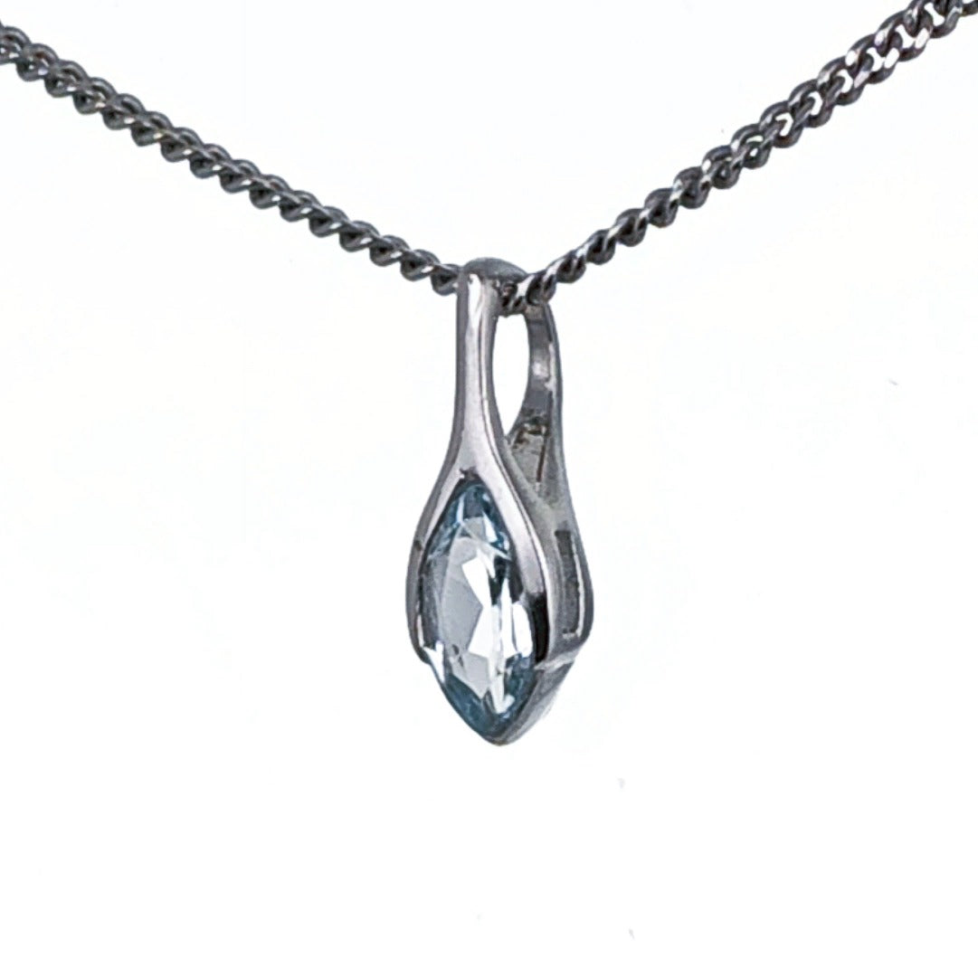 Blue Topaz Pendant Sterling Silver Minimalist Marquise