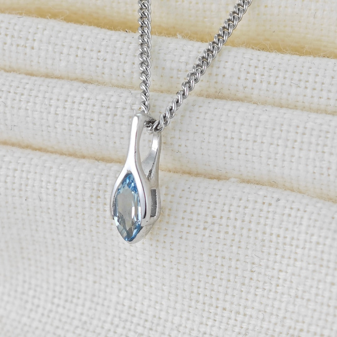 Blue Topaz Pendant Sterling Silver Minimalist Marquise