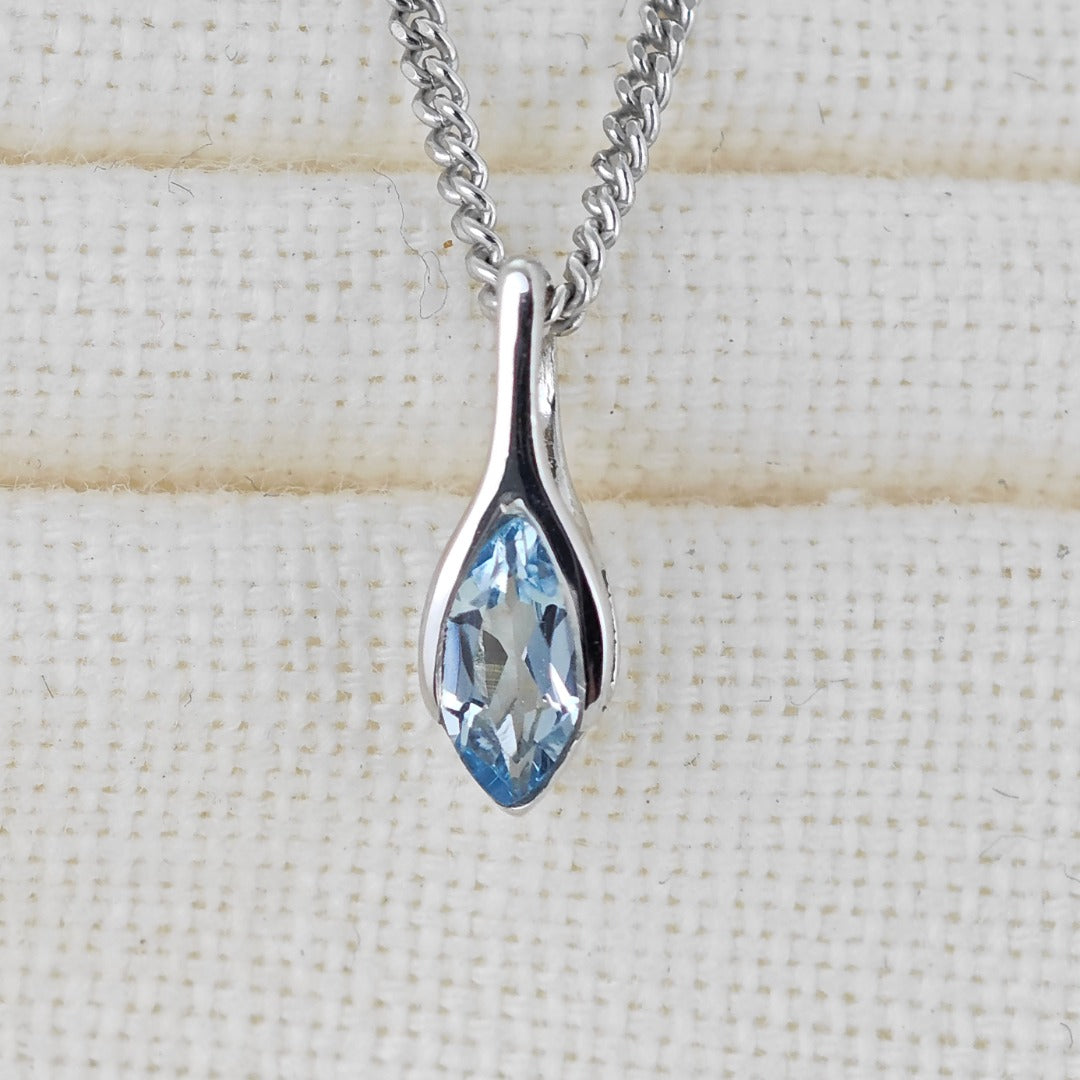 Blue Topaz Pendant Sterling Silver Minimalist Marquise