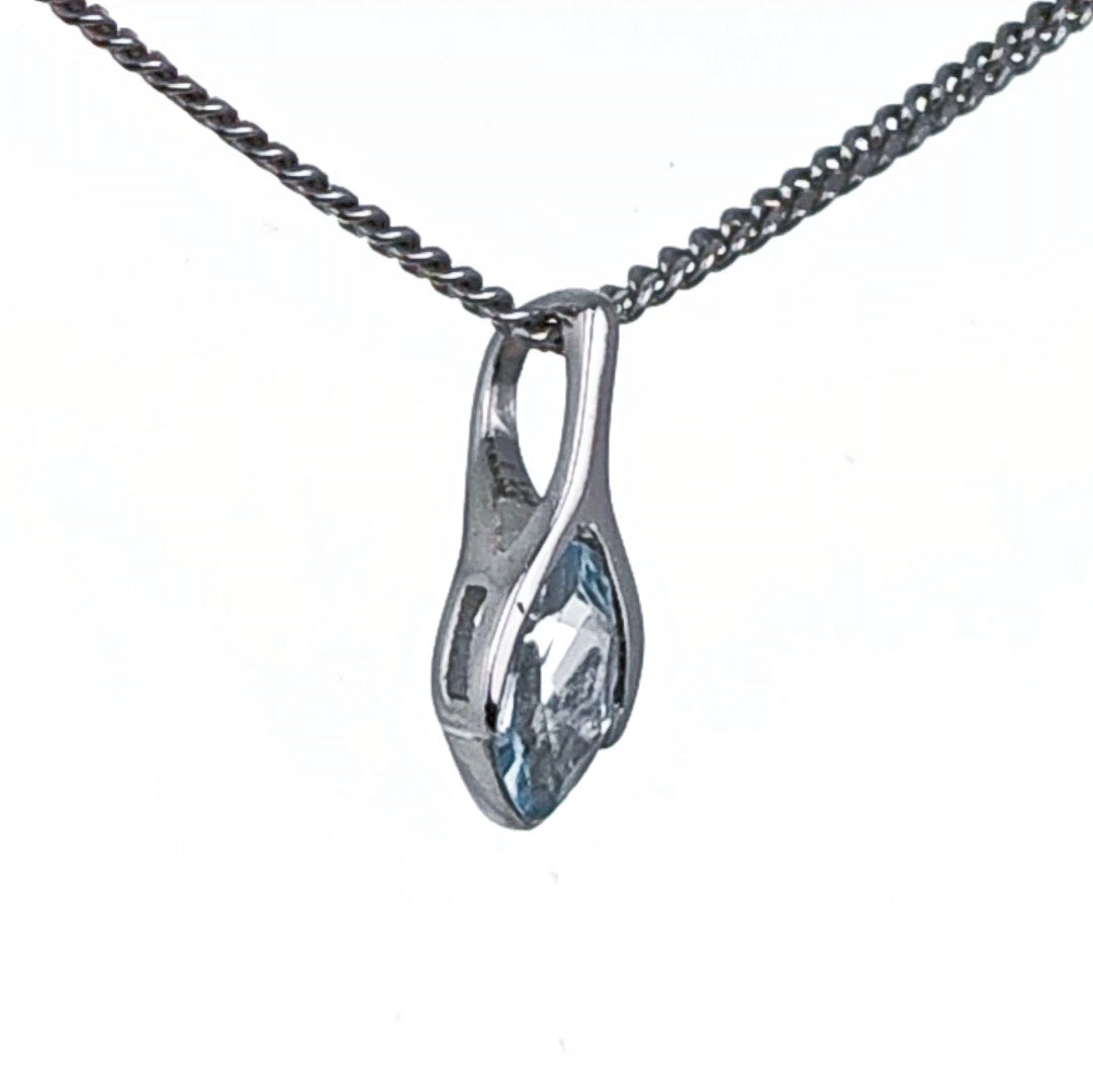 Blue Topaz Pendant Sterling Silver Minimalist Marquise