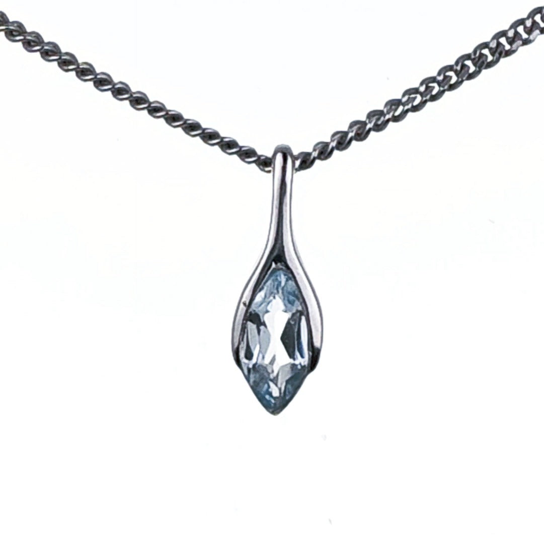 Blue Topaz Pendant Sterling Silver Minimalist Marquise