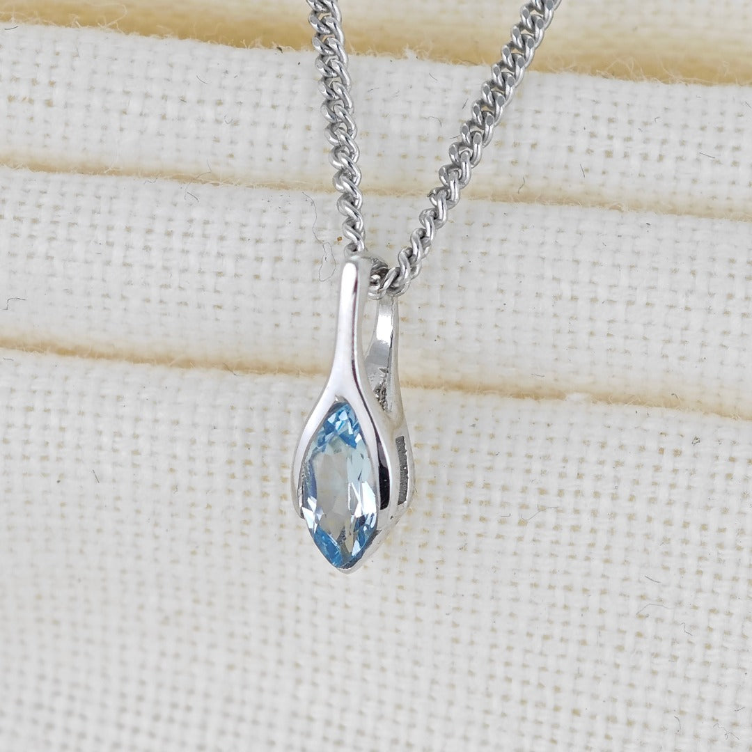 Blue Topaz Pendant Sterling Silver Minimalist Marquise