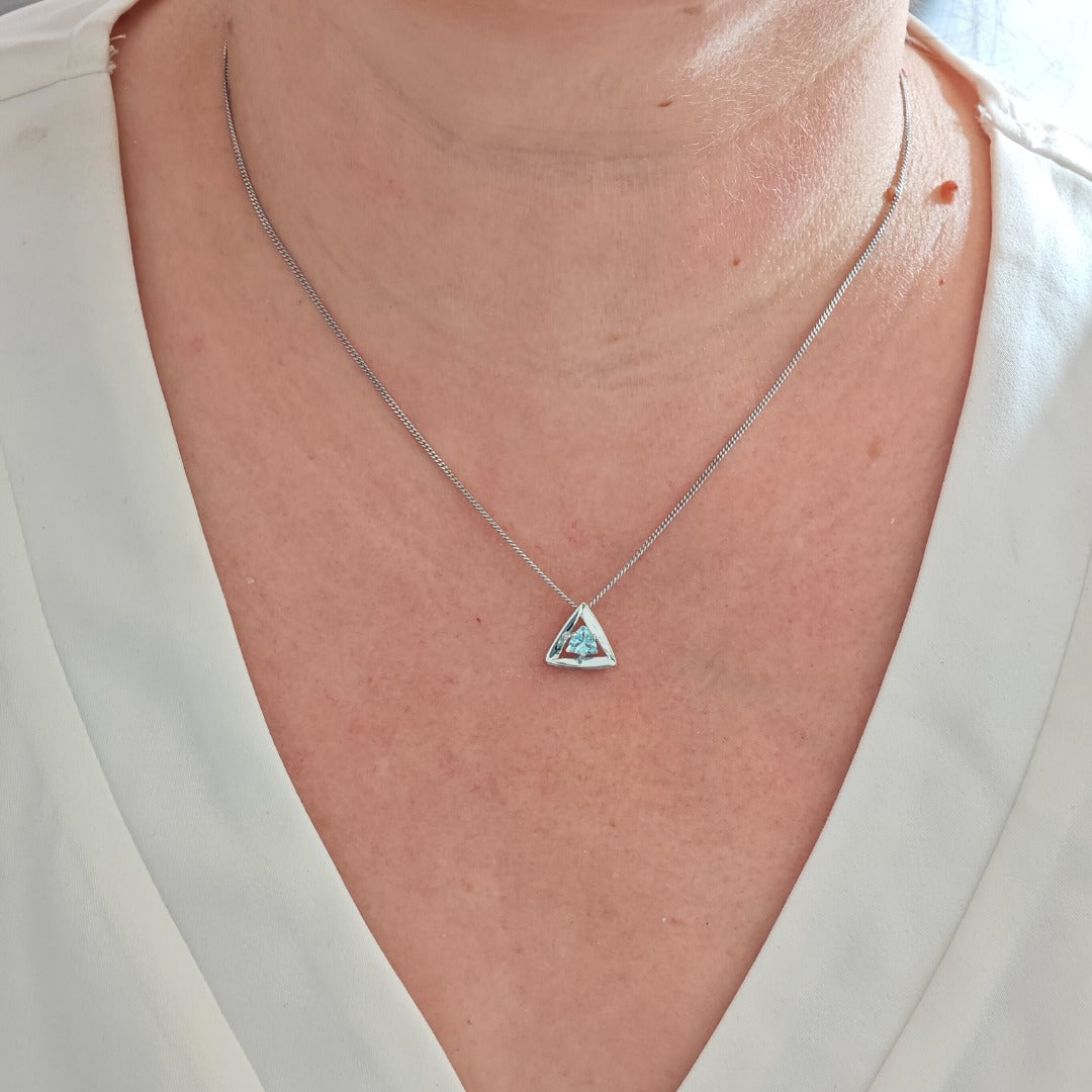 Blue Topaz Pendant Sterling Silver Trillion