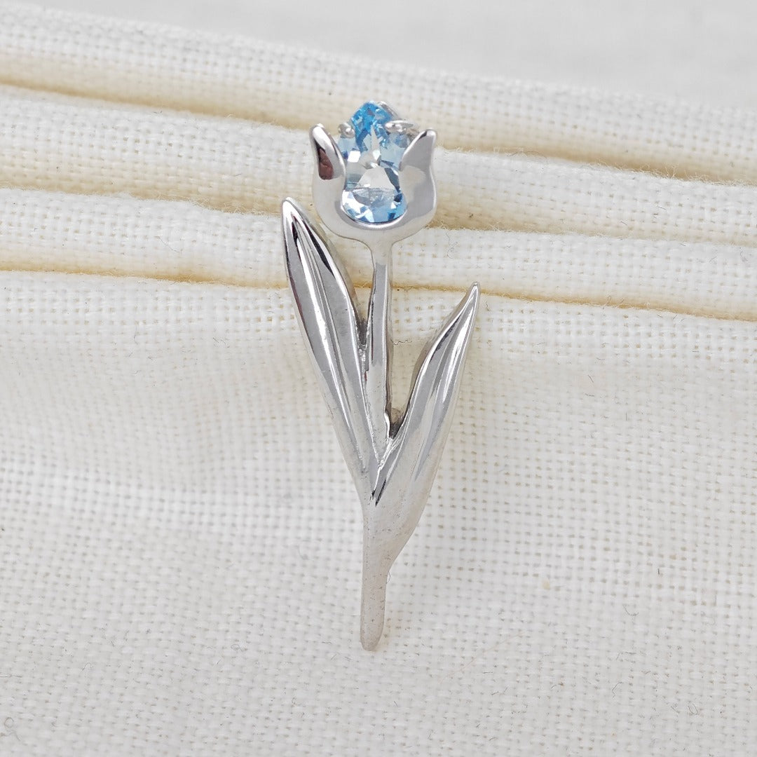 Sterling Silver Blue Topaz Tulip Brooch