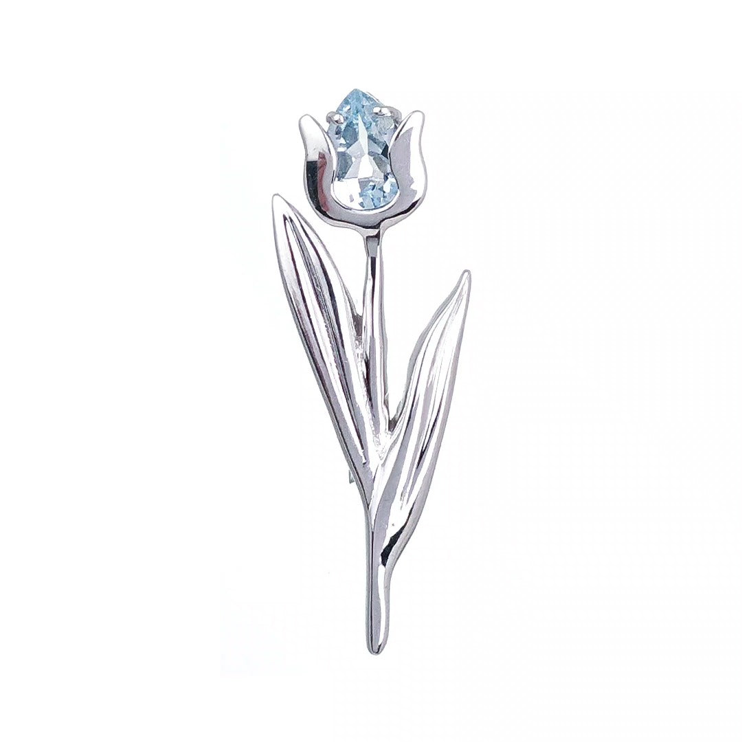 Sterling Silver Blue Topaz Tulip Brooch