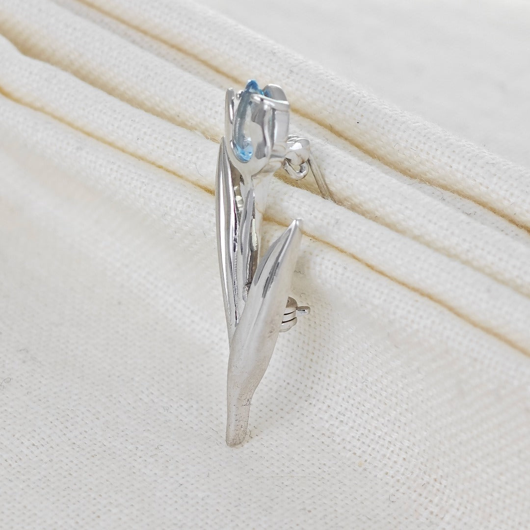 Sterling Silver Blue Topaz Tulip Brooch