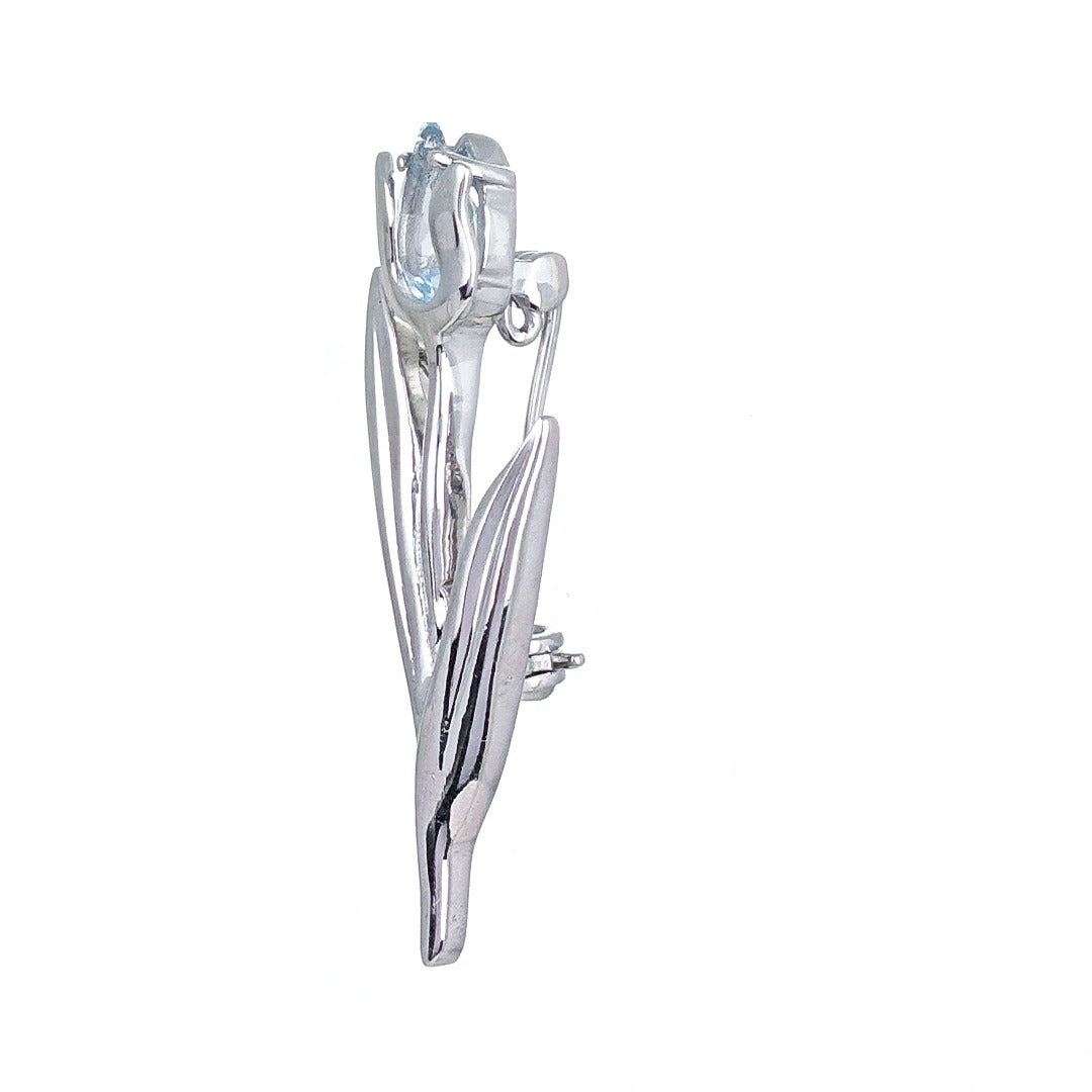 Sterling Silver Blue Topaz Tulip Brooch