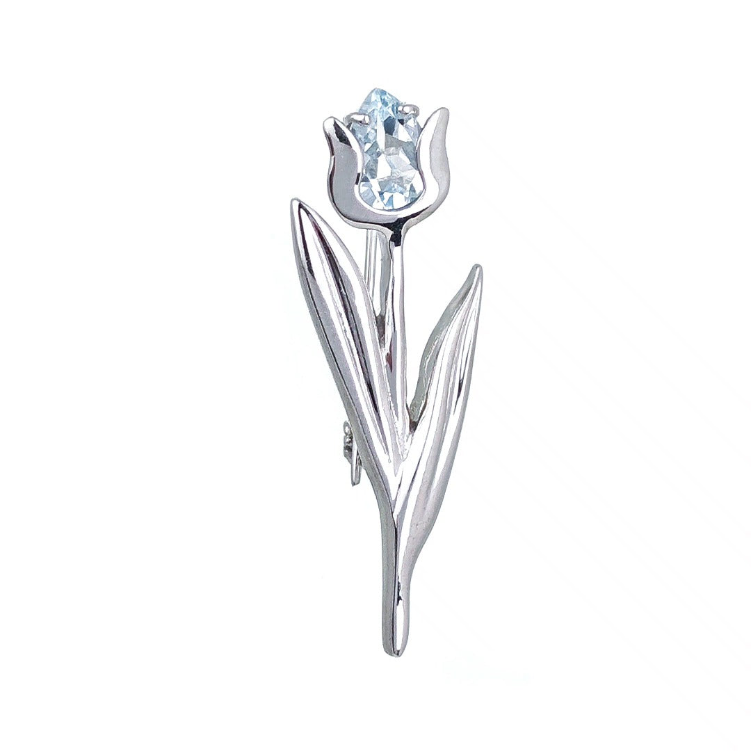 Sterling Silver Blue Topaz Tulip Brooch