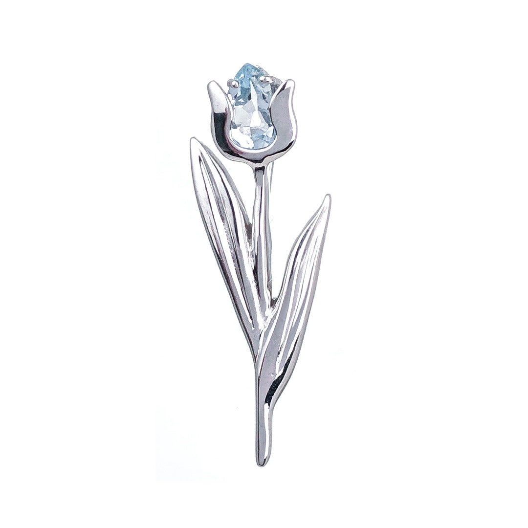 Sterling Silver Blue Topaz Tulip Brooch