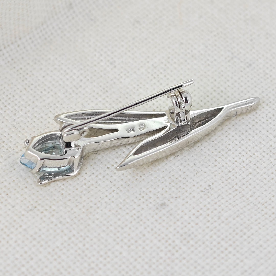 Sterling Silver Blue Topaz Tulip Brooch