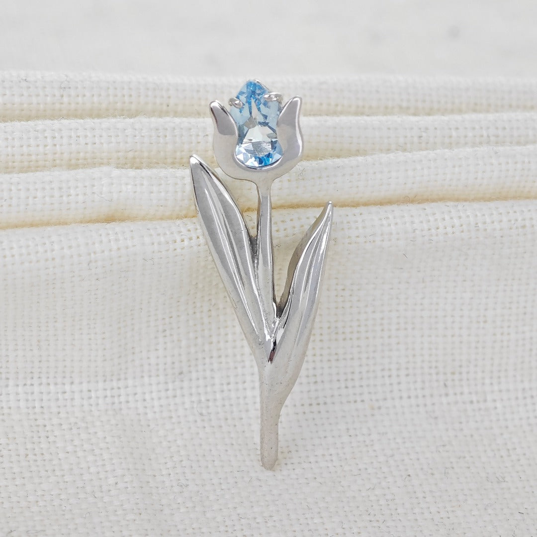 Sterling Silver Blue Topaz Tulip Brooch