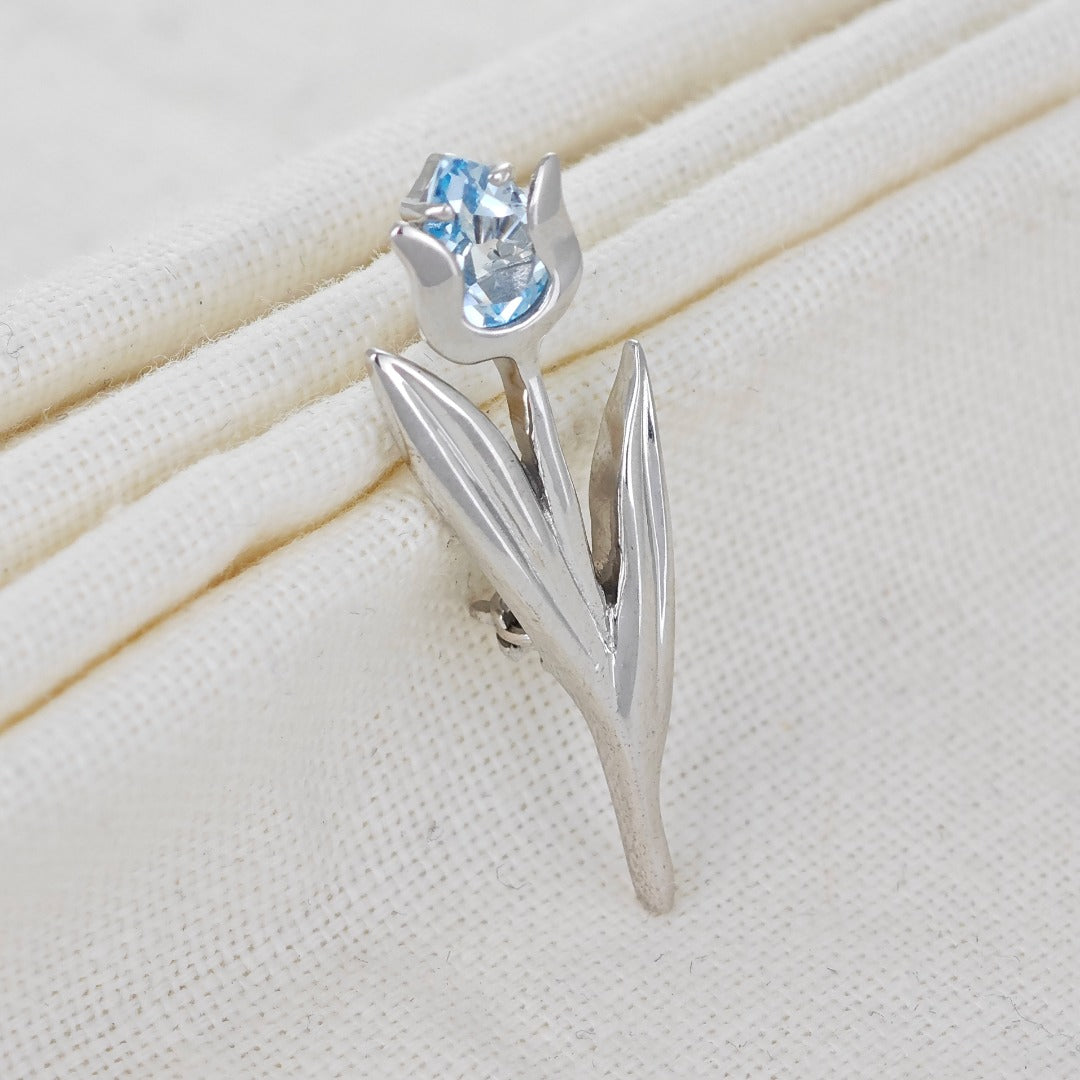 Sterling Silver Blue Topaz Tulip Brooch