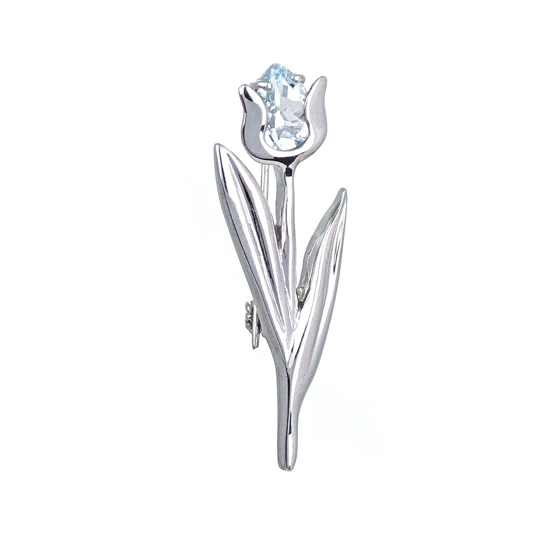 Sterling Silver Blue Topaz Tulip Brooch