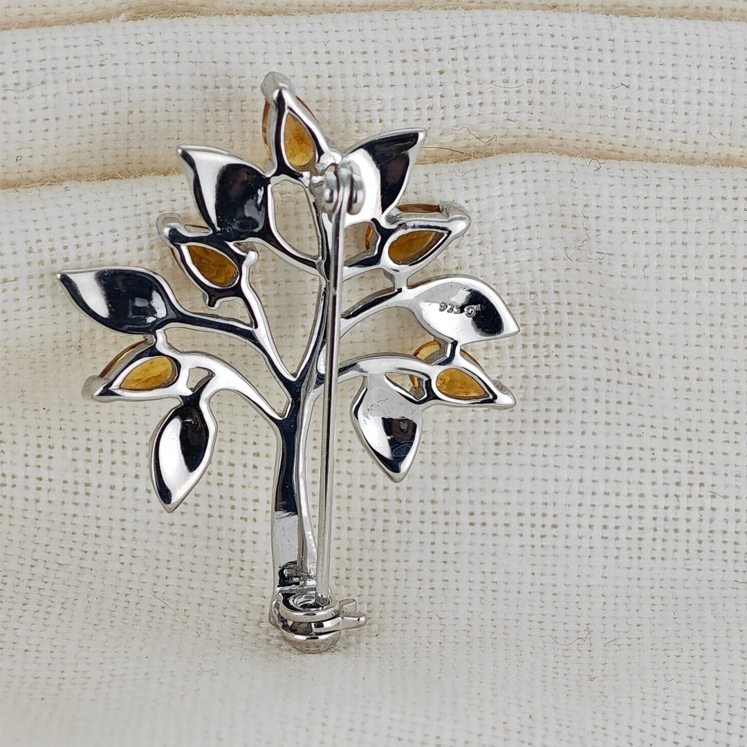 Citrine Brooch Tree of Life Sterling Silver Yellow Boxed Gift