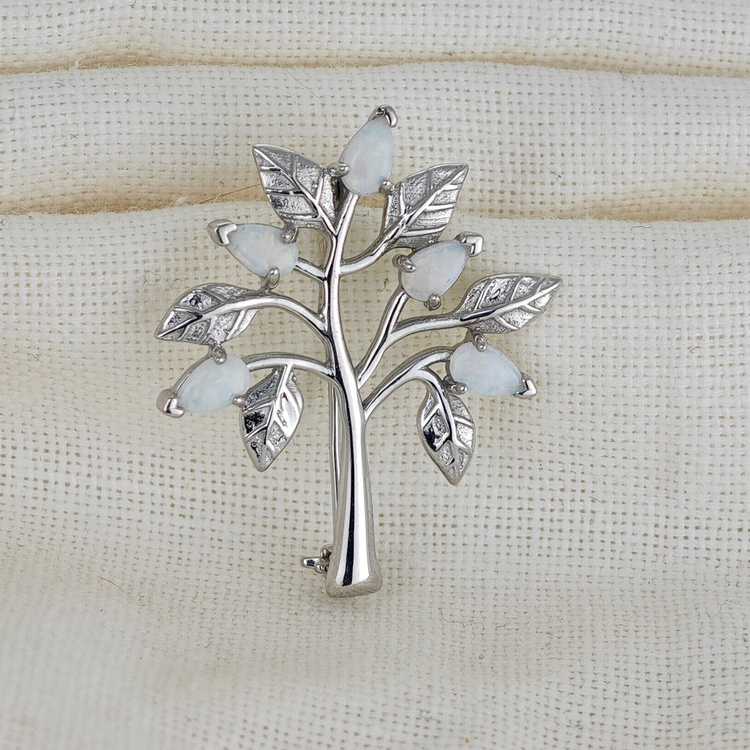 Elegant Tree of Life Brooch with Natural Australian White Opal