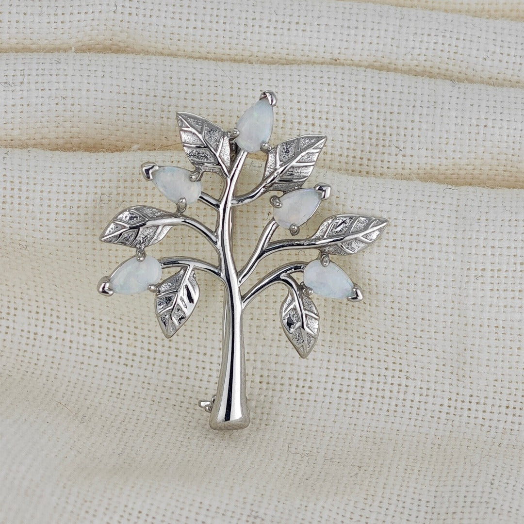 Elegant Tree of Life Brooch with Natural Australian White Opal