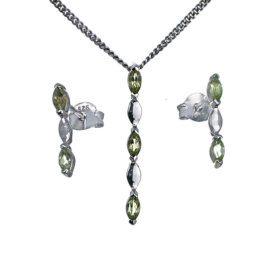 Set Peridot Necklace Earrings Sterling Silver Studs Infinity Marquise