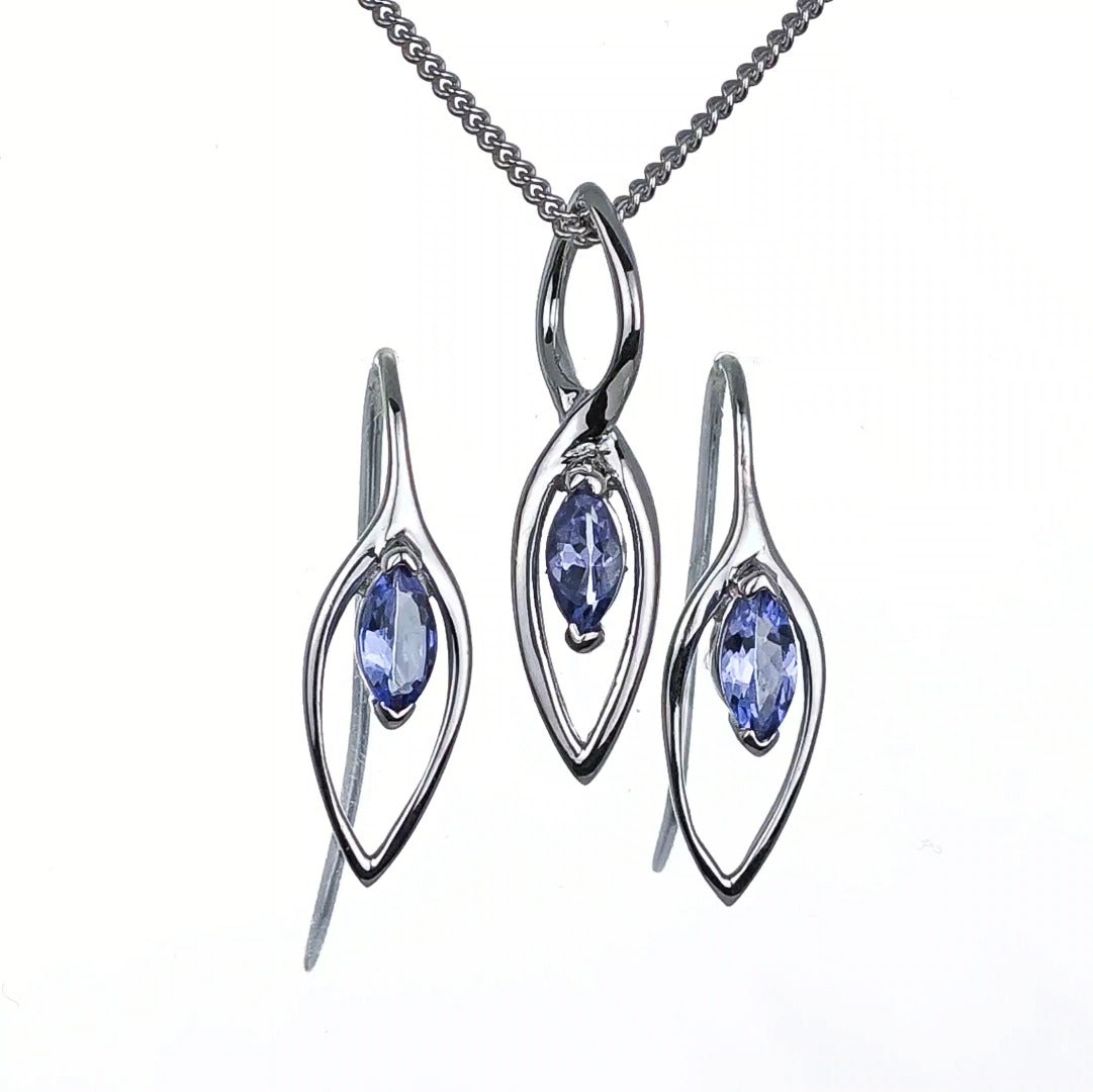 Tanzanite Set Necklace Earrings Sterling Silver Marquise Dangle