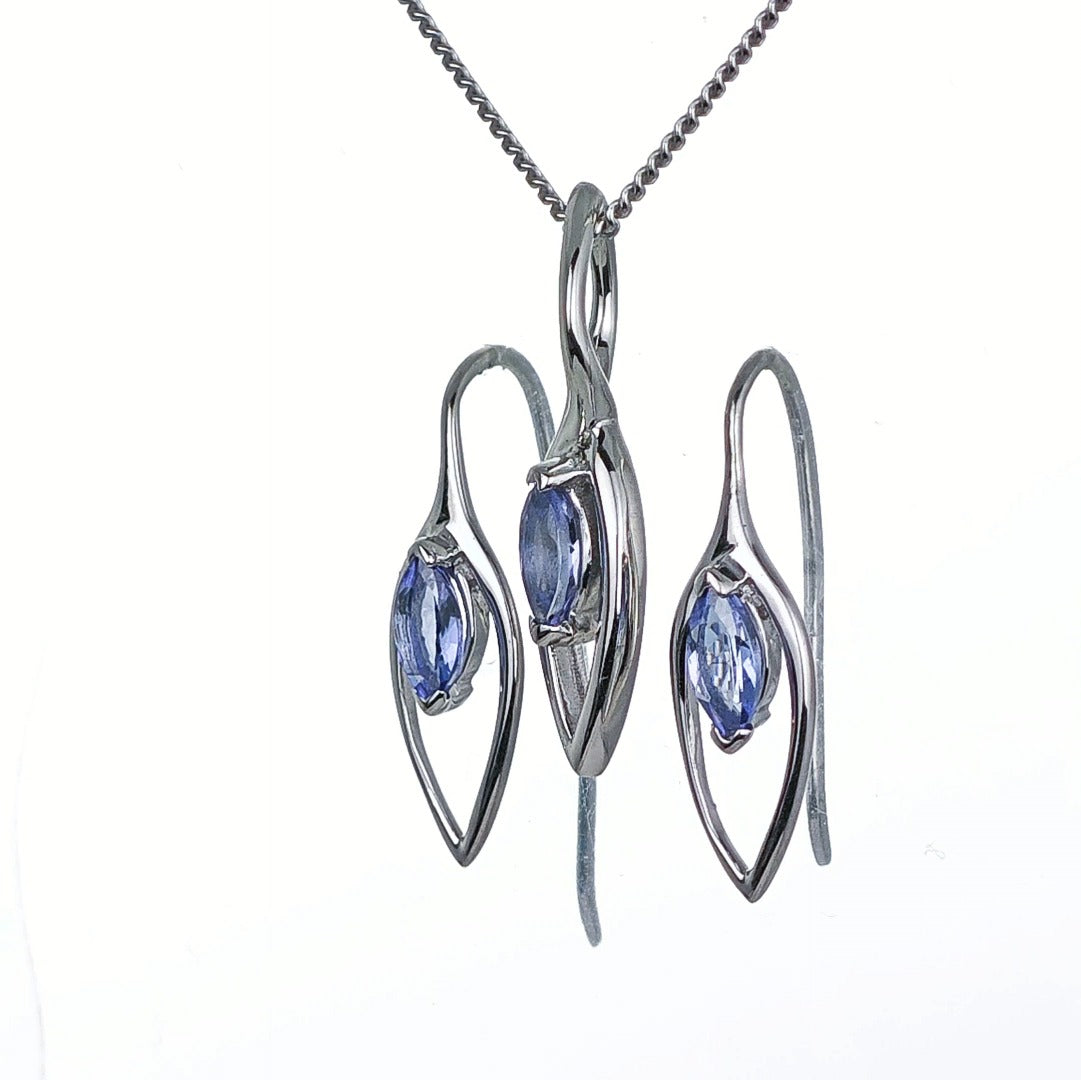 Tanzanite Set Necklace Earrings Sterling Silver Marquise Dangle