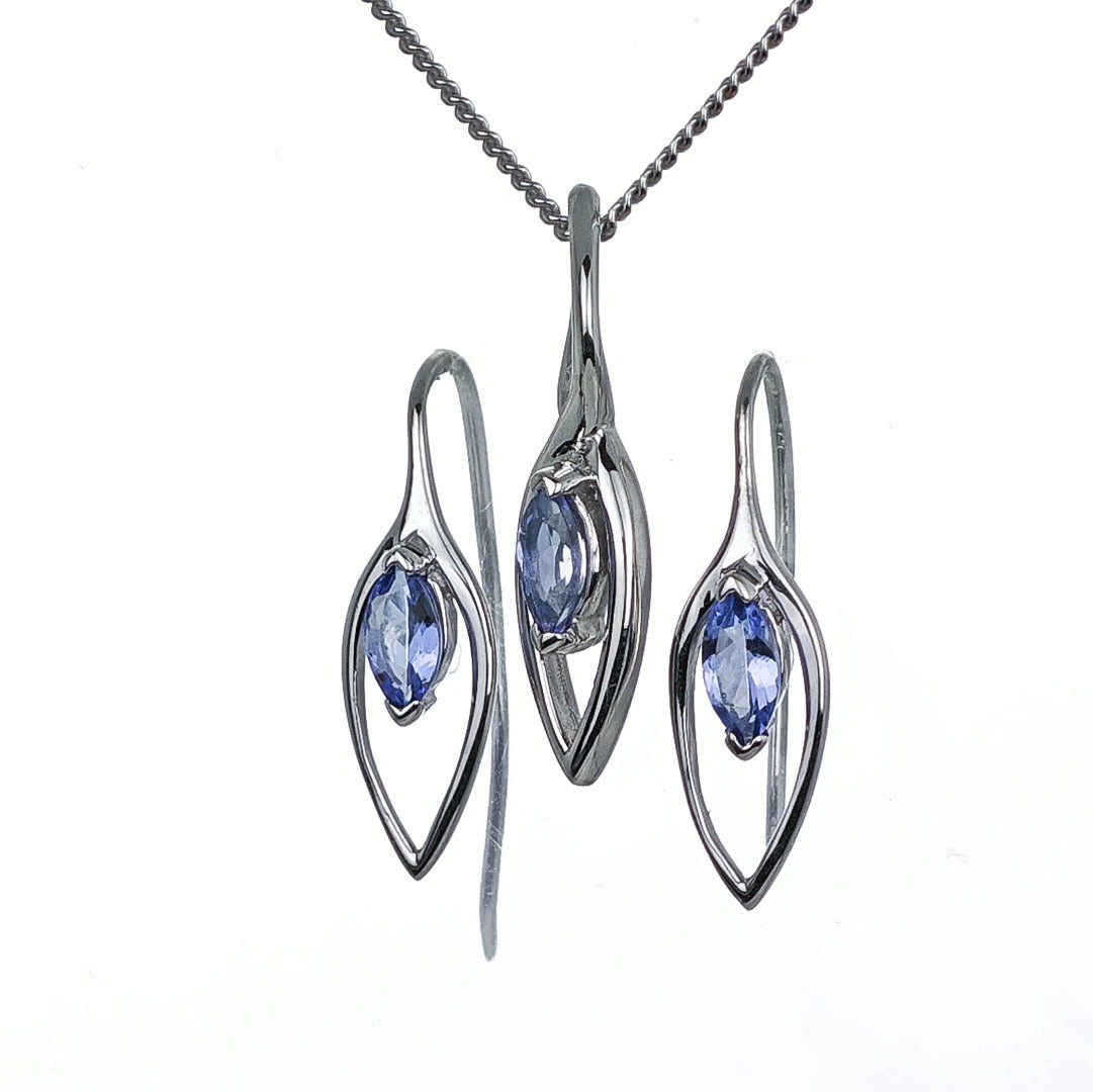 Tanzanite Set Necklace Earrings Sterling Silver Marquise Dangle