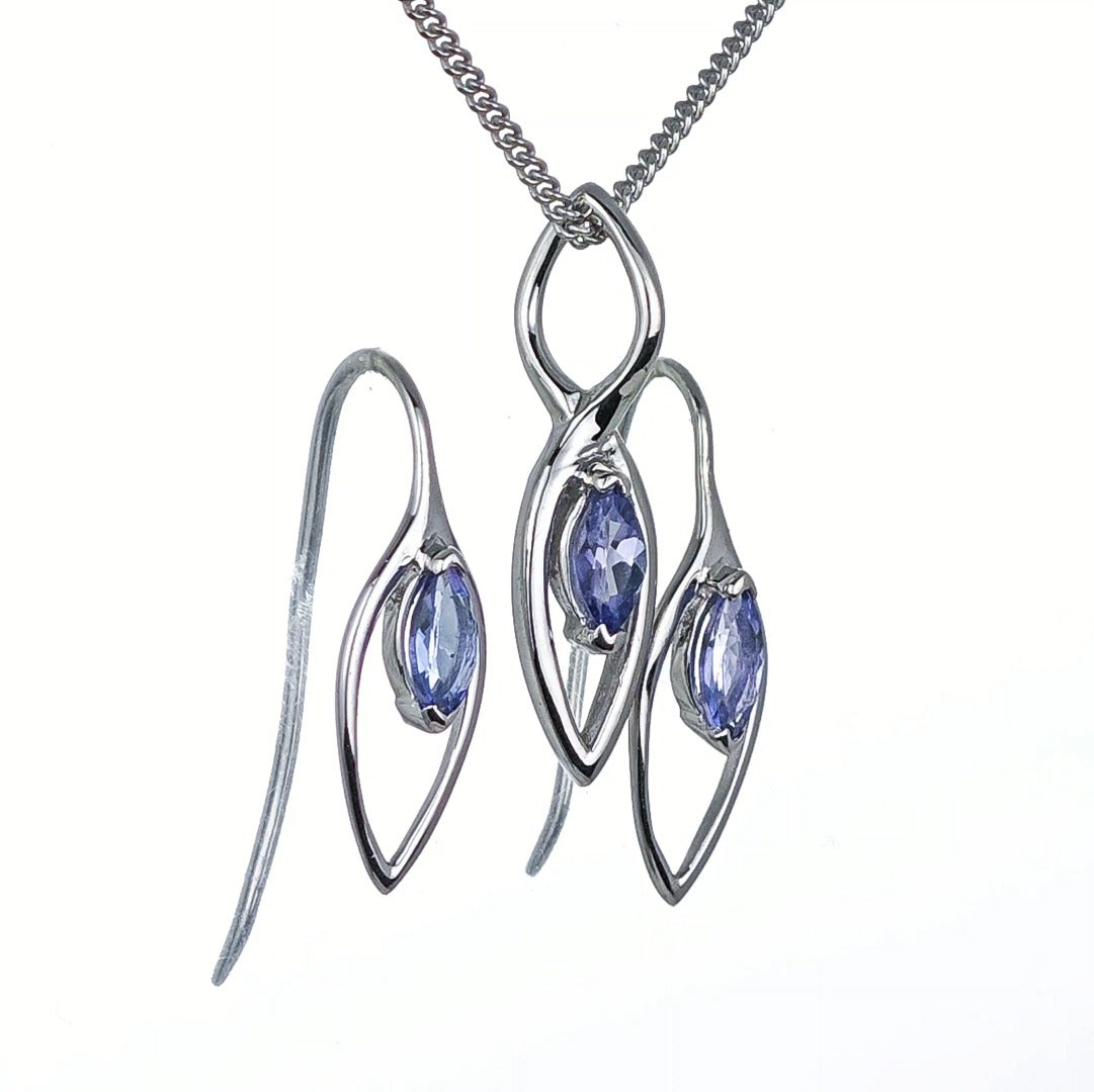 Tanzanite Set Necklace Earrings Sterling Silver Marquise Dangle