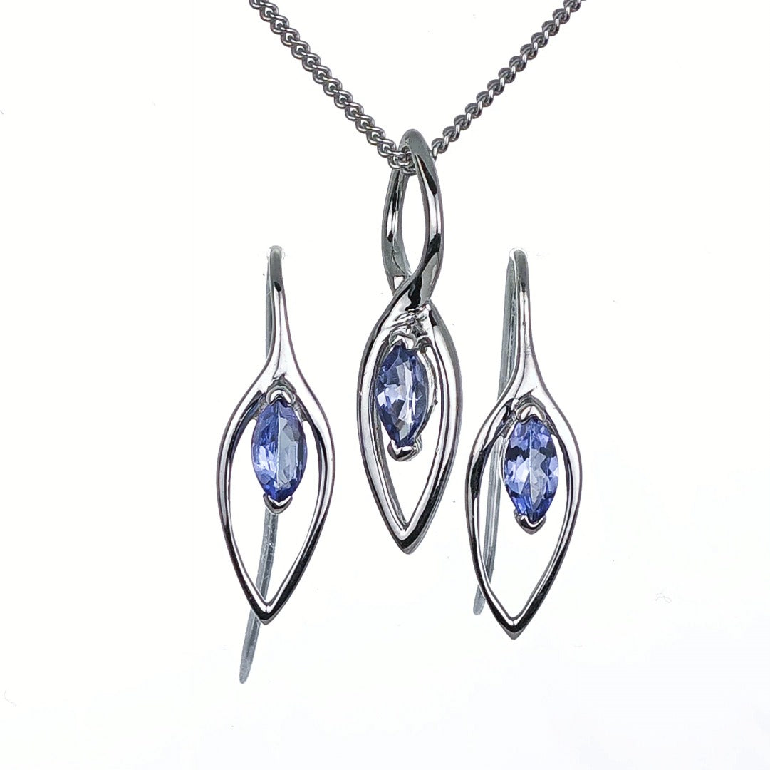 Tanzanite Set Necklace Earrings Sterling Silver Marquise Dangle