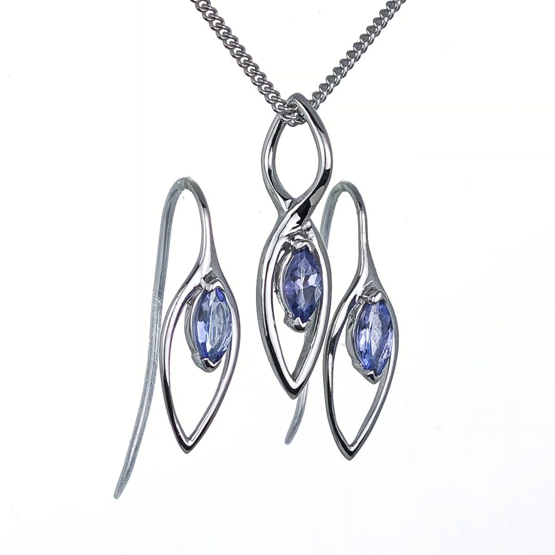 Tanzanite Set Necklace Earrings Sterling Silver Marquise Dangle