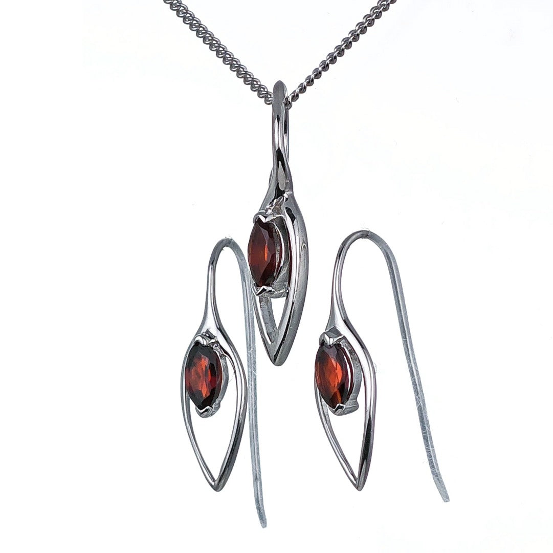 Garnet Set Earrings Pendant Sterling Silver Marquise Dangle