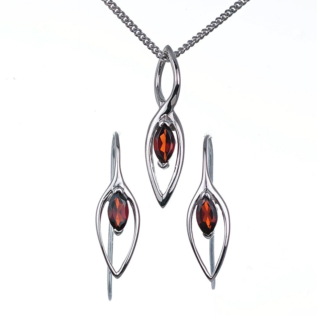 Garnet Set Earrings Pendant Sterling Silver Marquise Dangle