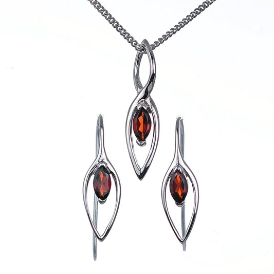 Garnet Set Earrings Pendant Sterling Silver Marquise Dangle