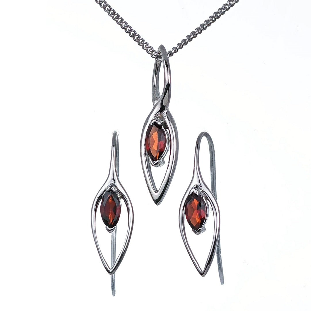 Garnet Set Earrings Pendant Sterling Silver Marquise Dangle