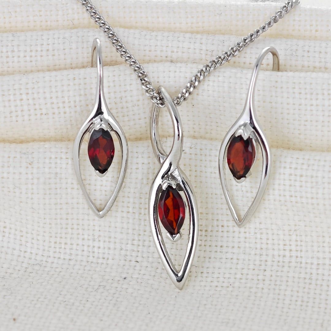 Garnet Set Earrings Pendant Sterling Silver Marquise Dangle