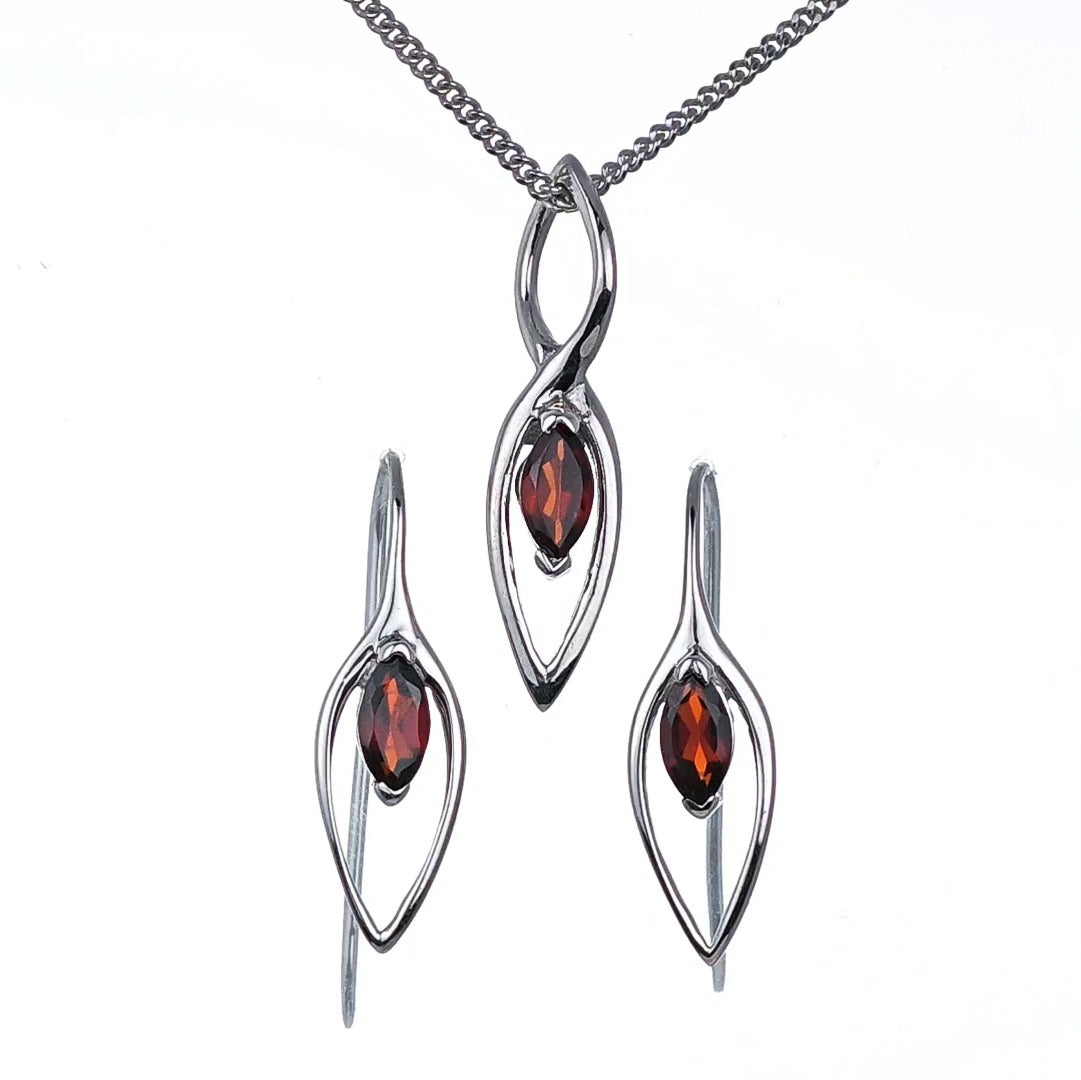 Garnet Set Earrings Pendant Sterling Silver Marquise Dangle