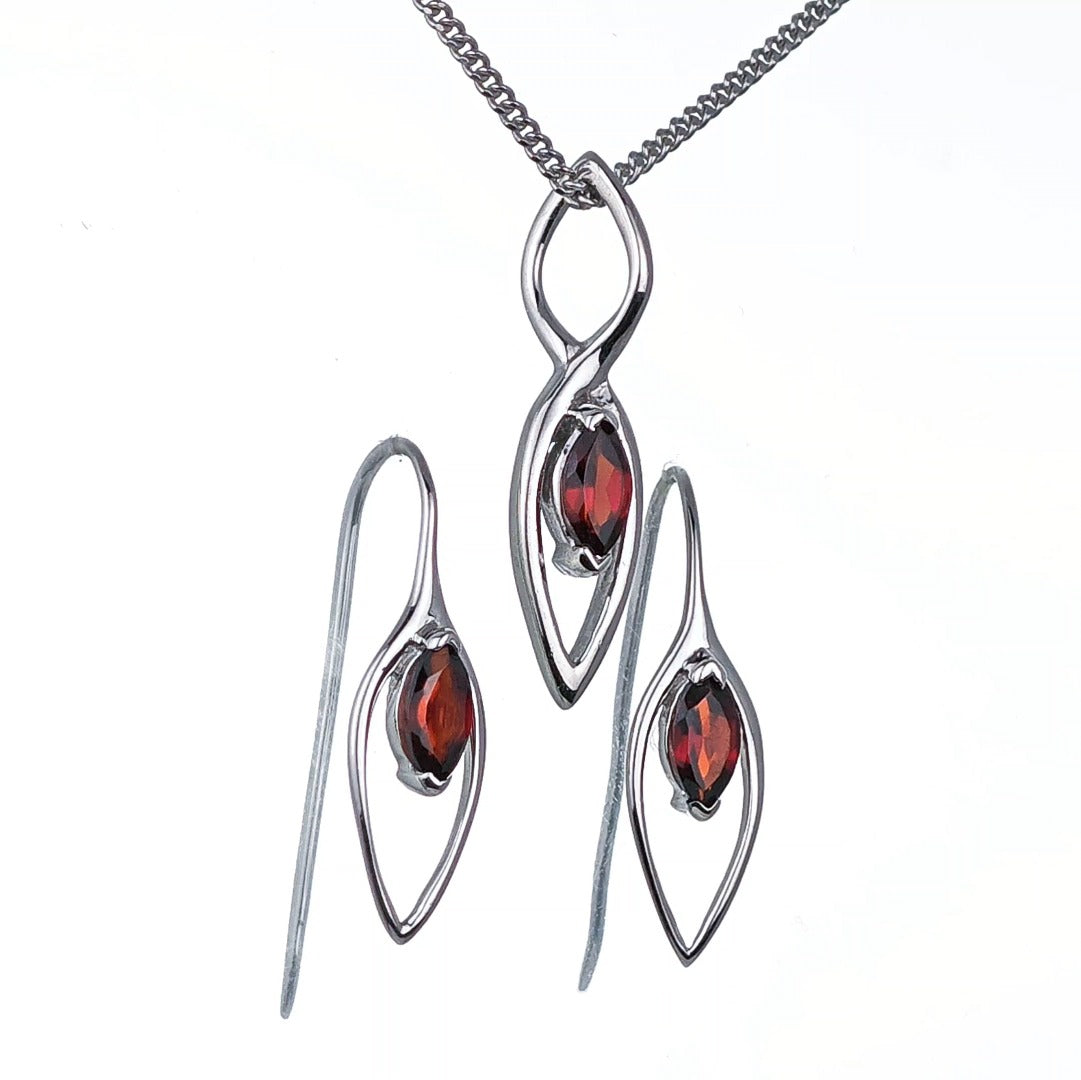 Garnet Set Earrings Pendant Sterling Silver Marquise Dangle