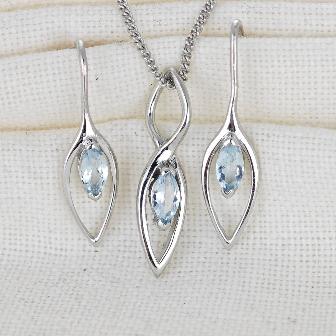 Aquamarine Set Earrings Pendant Sterling Silver Marquise Dangle