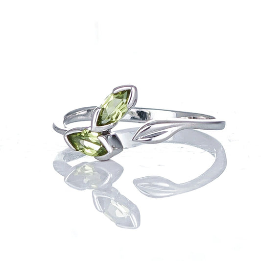 Peridot Ring Sterling Silver Adjustable Size Olive Leaves