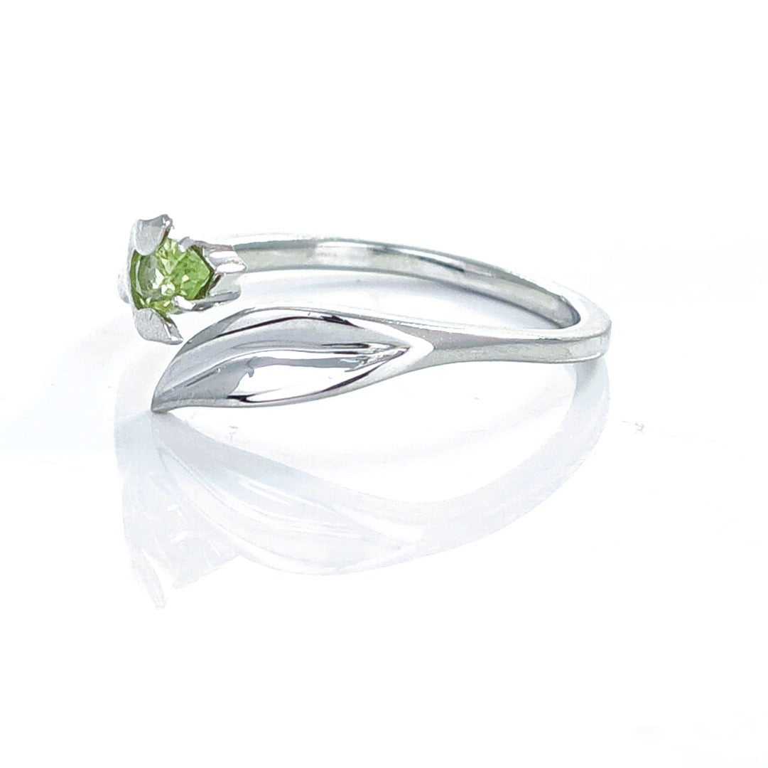 Peridot Ring Sterling Silver Adjustable Tulip Flower