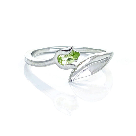 Peridot Ring Sterling Silver Adjustable Tulip Flower