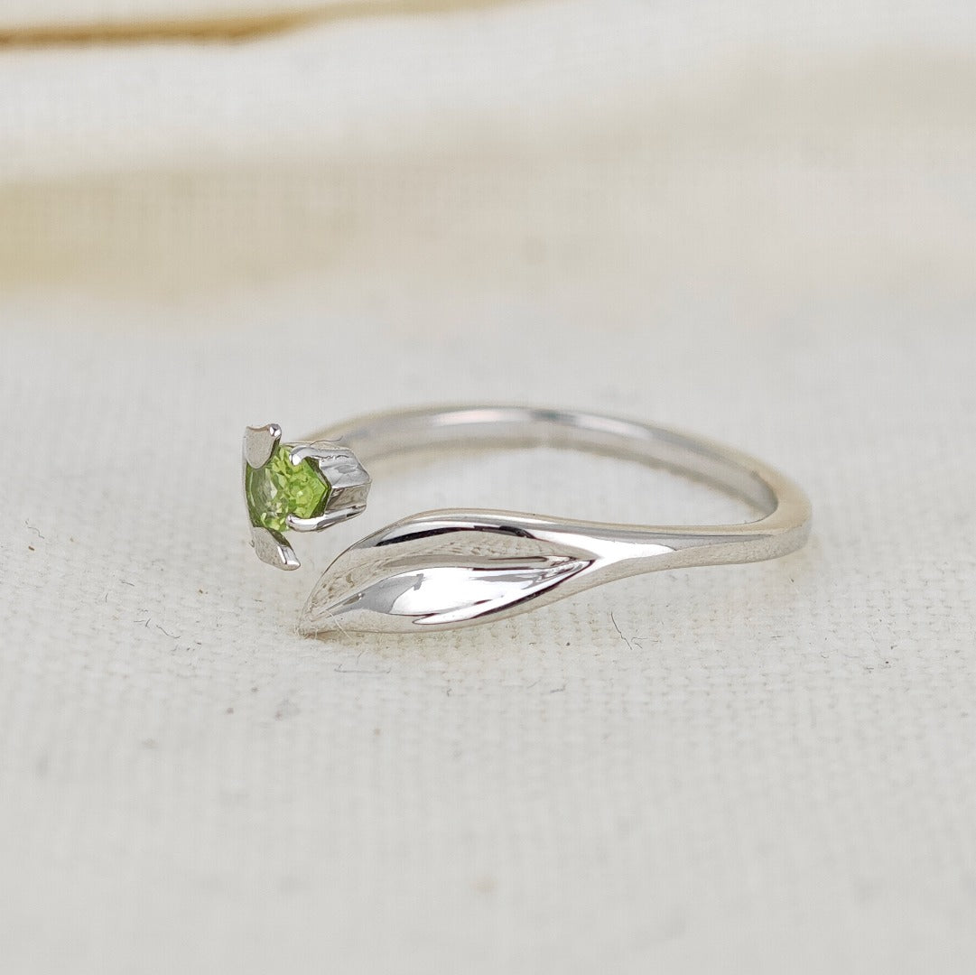 Peridot Ring Sterling Silver Adjustable Tulip Flower