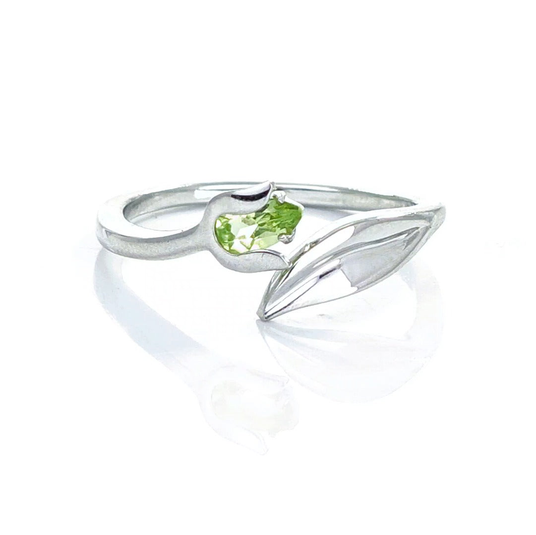 Peridot Ring Sterling Silver Adjustable Tulip Flower