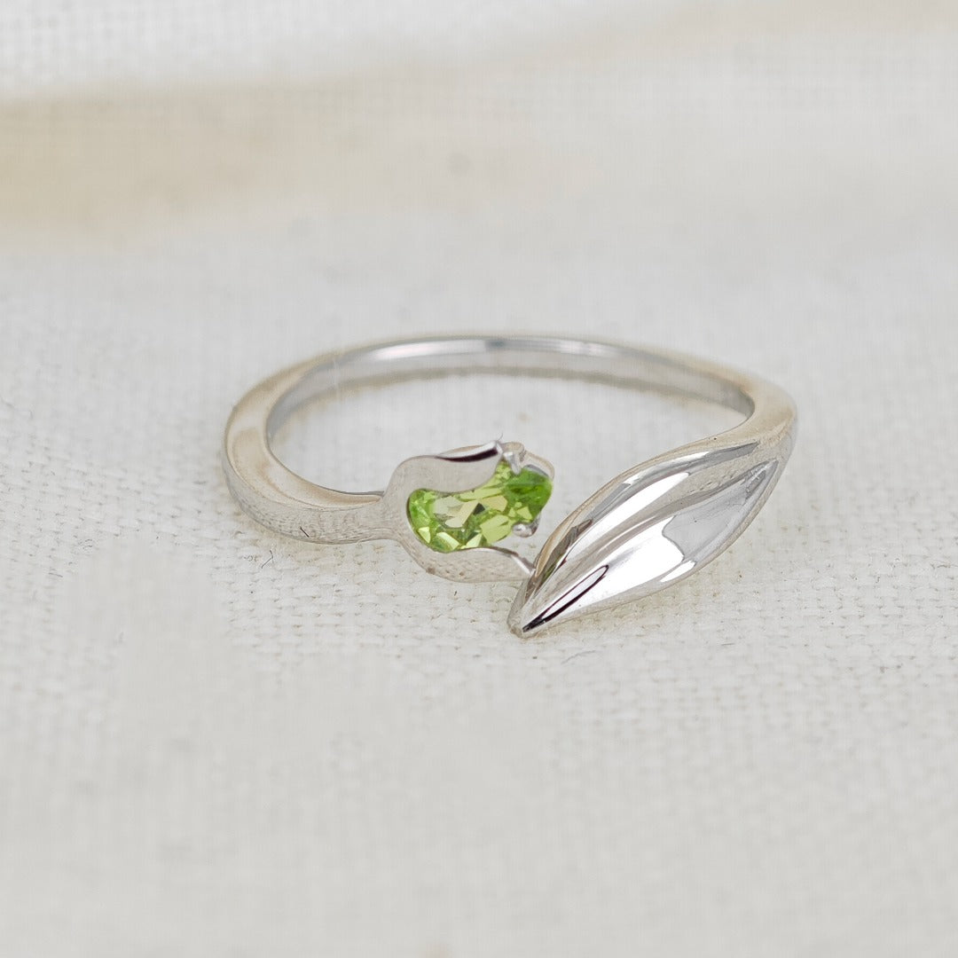 Peridot Ring Sterling Silver Adjustable Tulip Flower