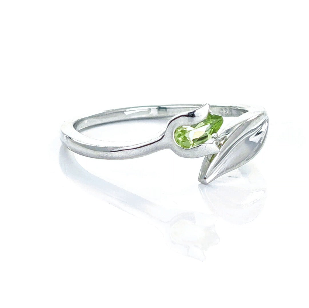 Peridot Ring Sterling Silver Adjustable Tulip Flower