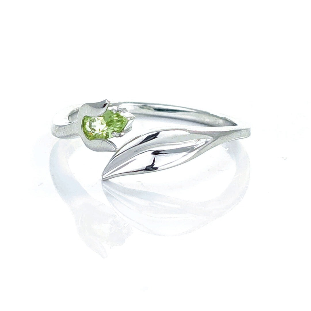 Peridot Ring Sterling Silver Adjustable Tulip Flower