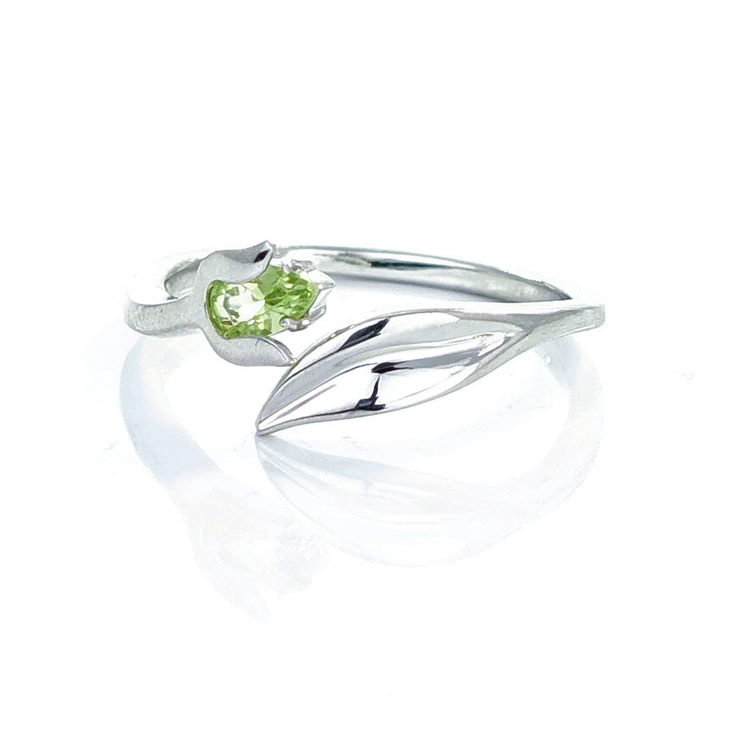 Peridot Ring Sterling Silver Adjustable Tulip Flower