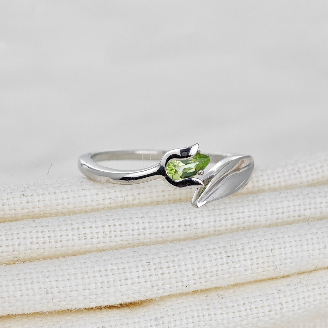 Peridot Ring Sterling Silver Adjustable Tulip Flower