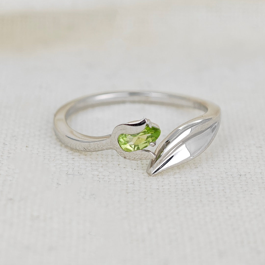 Peridot Ring Sterling Silver Adjustable Tulip Flower