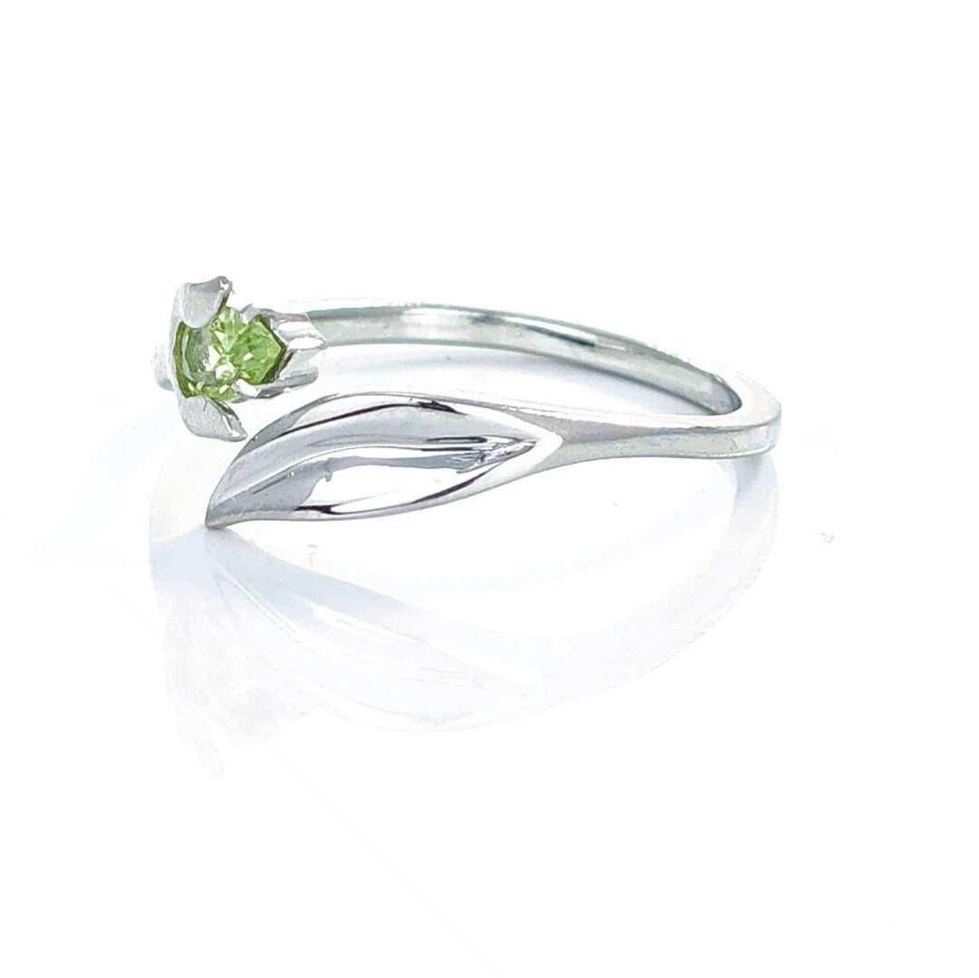 Peridot Ring Sterling Silver Adjustable Tulip Flower