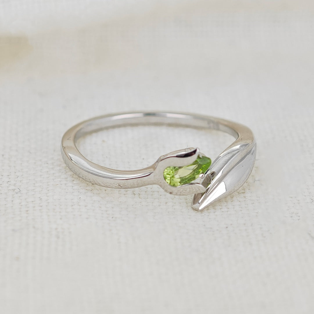 Peridot Ring Sterling Silver Adjustable Tulip Flower