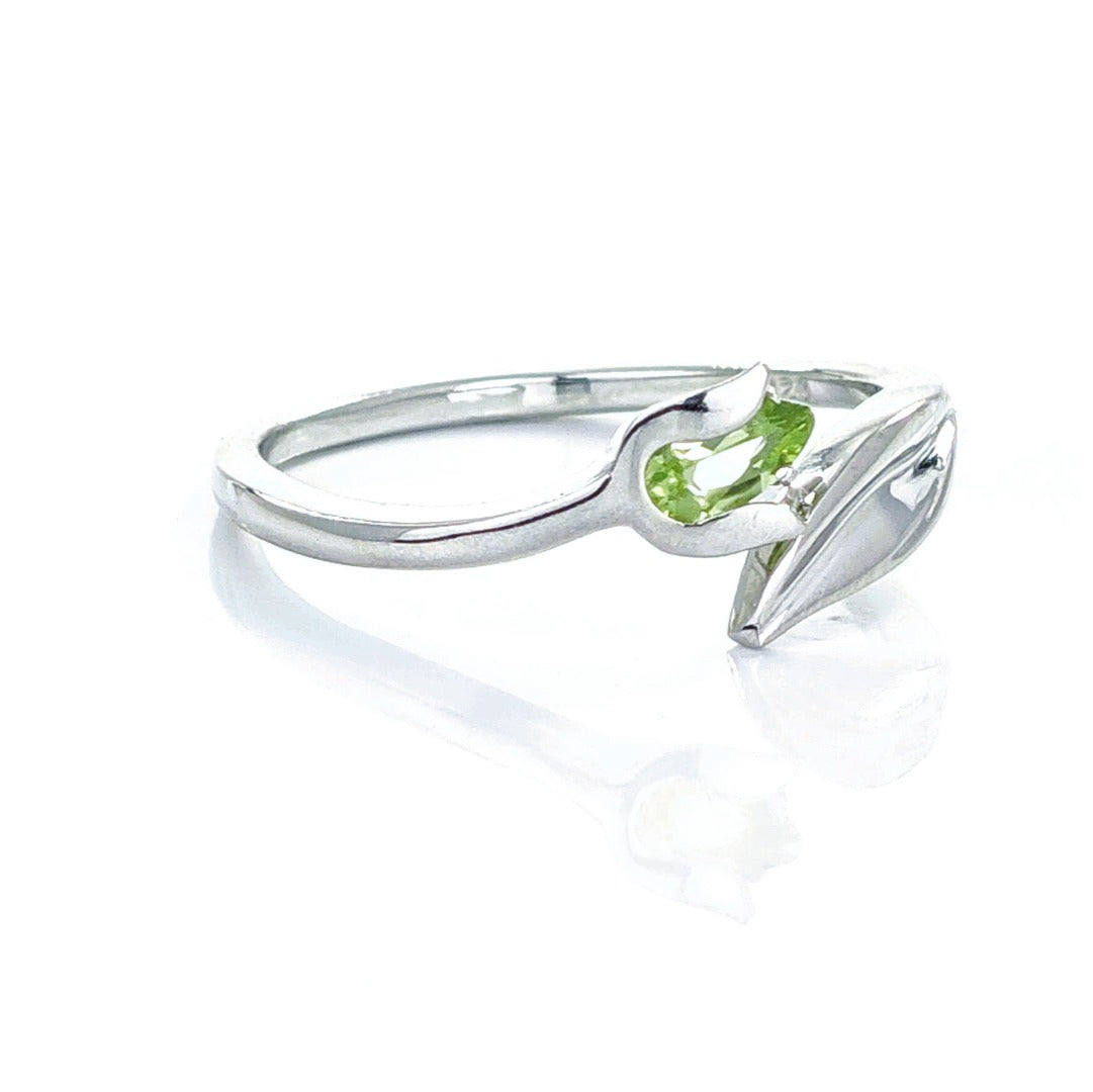 Peridot Ring Sterling Silver Adjustable Tulip Flower