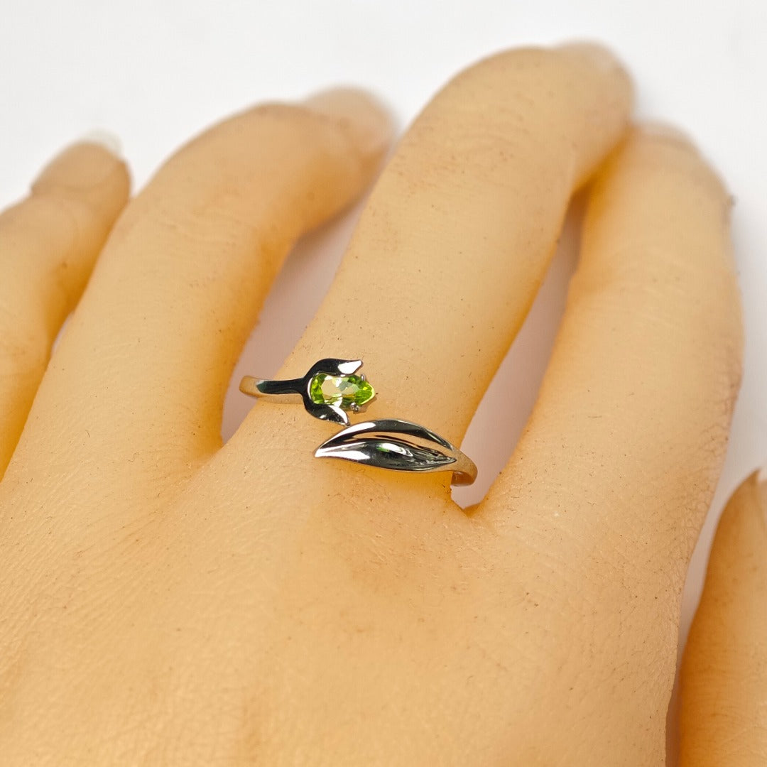 Peridot Ring Sterling Silver Adjustable Tulip Flower